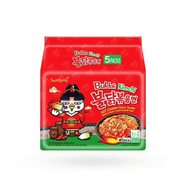 Samyang Kimchi Buldak Korean Spicy Hot Chicken Stir Fried Ramen (Pack of 5)